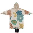 thumbnail image 2 of Oversized Wearable Blanket Hoodie,Beige Pioneer Flower and Leaf Pattern Sherpa Blanket Hoodie with Super Pockets,Super Warm Fuzzy Pullover for Women & Men, 2 of 6
