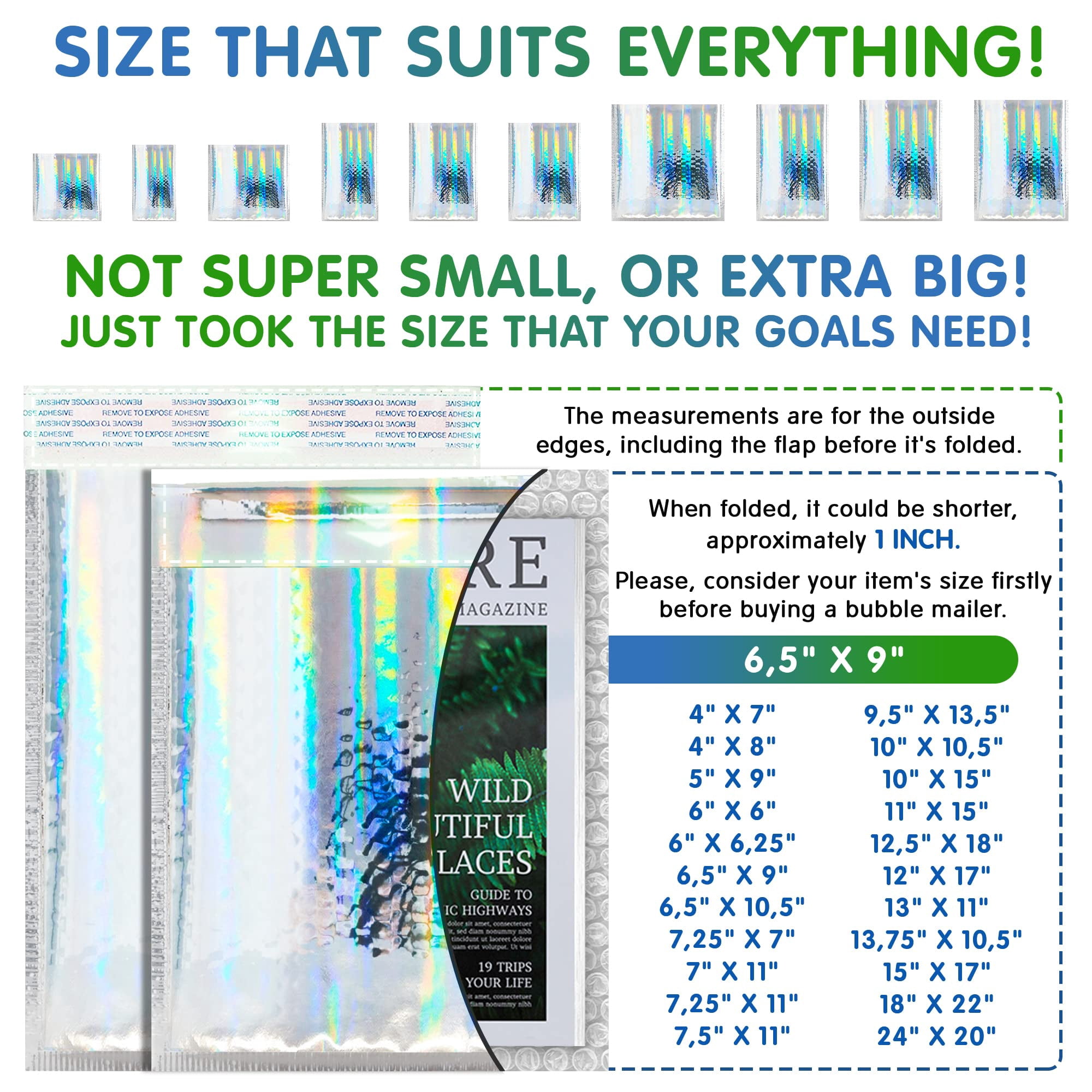 Glamour Hologram Metallic Bubble Mailers, 1000 pack Padded Envelopes, 6.5 x 9 in