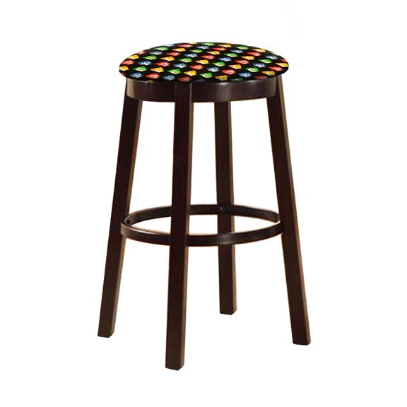 The Furniture King Bar Stool 29" Tall Wood Dark Brown Espresso Kitchen Game Room Swivel Seat Stool Featuring the Choice of Your Favorite Novelty Theme Fabric Covered Seat Cushion (Beatles Faces)
