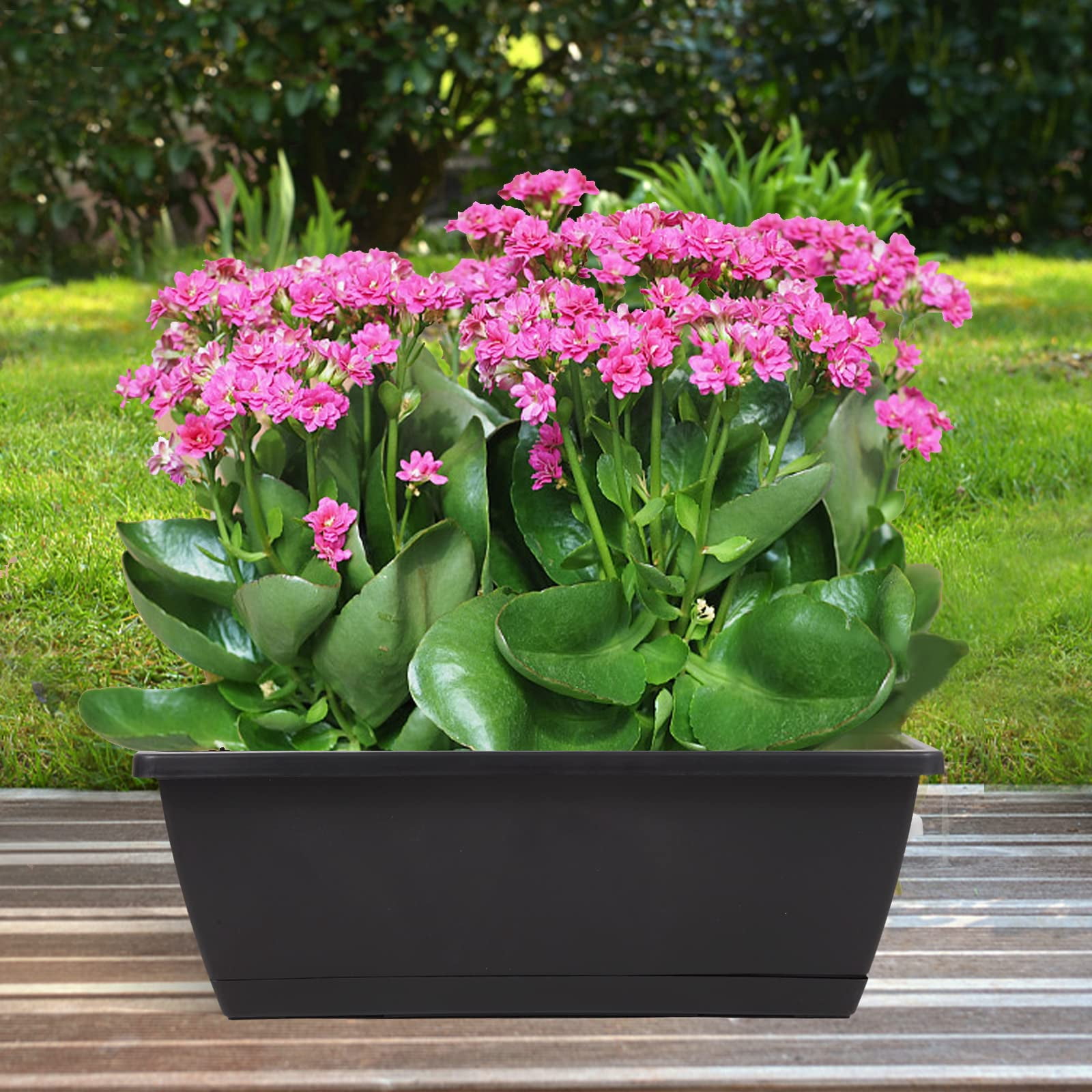 8pcs Window Box Planter, 17 Inches Flower Window Boxes, Rectangle Planters Box with Drainage Holes and Trays, Plastic Vegetable Planters for Windowsill Patio Garden Home Decor Porch Yard (Grey)