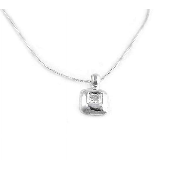 Sterling Silver and Crystal Square Charm Necklace, 18"