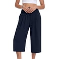 thumbnail image 5 of ATOYSOY Womens Smocked Waist Culottes Elastic High Waist Cropped Wide Leg Pants Casual Summer Capris For Beach And Vacation, 5 of 7