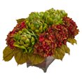 thumbnail image 2 of Nearly Natural Hydrangea & Artichokes Artificial Arrangement in Metal Planter, 2 of 3