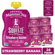Mamma Chia Organic, Strawberry Banana Chia Squeeze, 3.5 oz, 24 count Pouches 6 boxes of 4