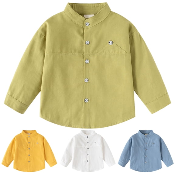 Pandaie Toddler Boys Dress Shirt Button Down Long Sleeve Lapel Collar Kids School Uniform Casual Blouse Size 1-8 Years