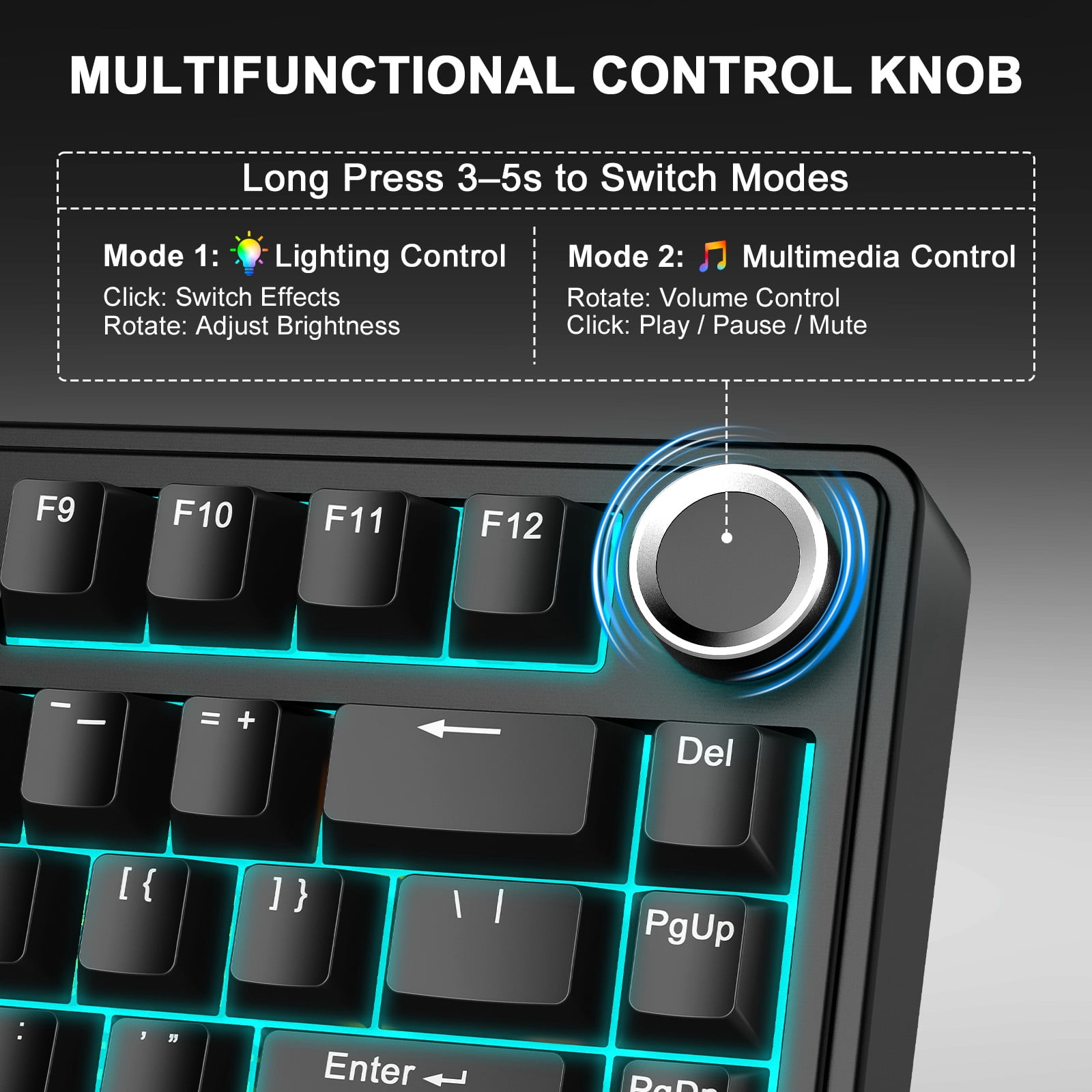 Aula F75-75 Wireless Mechanical Keyboard, Hot Swappable Custom Gaming Keyboard with Knob, BT5.0/2.4GHz/USB-C, RGB Backlit, Pre-lubed Reaper Switches, Double Shot PBT Keycaps