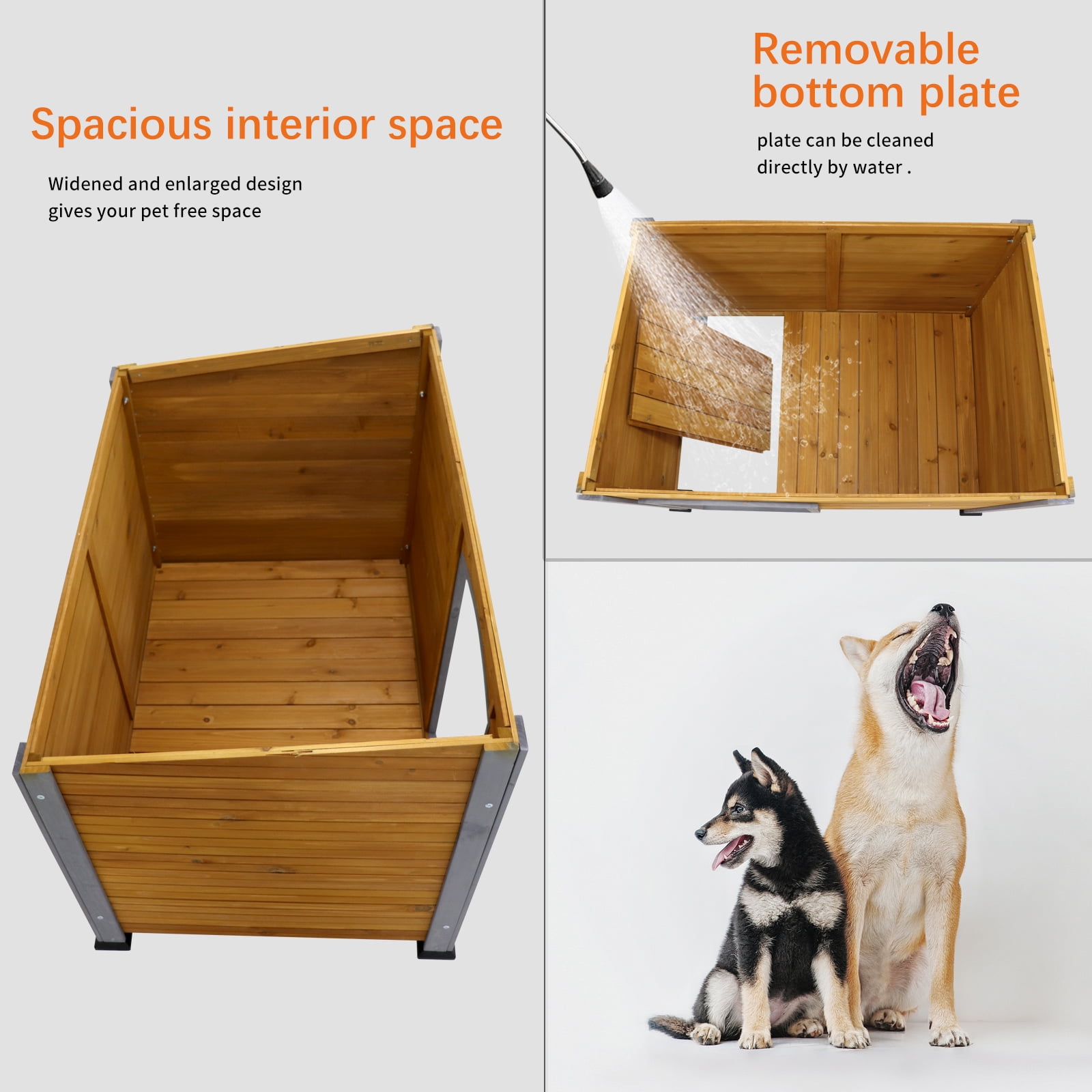 TOPCOMFY Wooden Dog House with Raised Feet Waterproof Base Thick Durable Panels Indoor Outdoor Shelter for Large Dogs