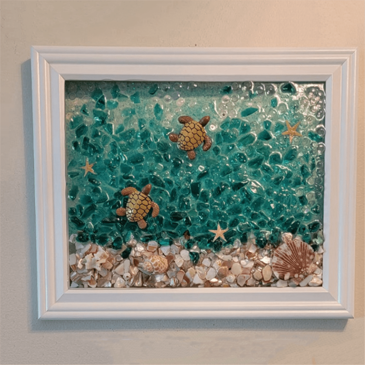 Ocean Theme Sea Glass Art Kit for Adults Photo Frame Easy Operation DIY Mosaic Arts and Craft Kits Handmade B