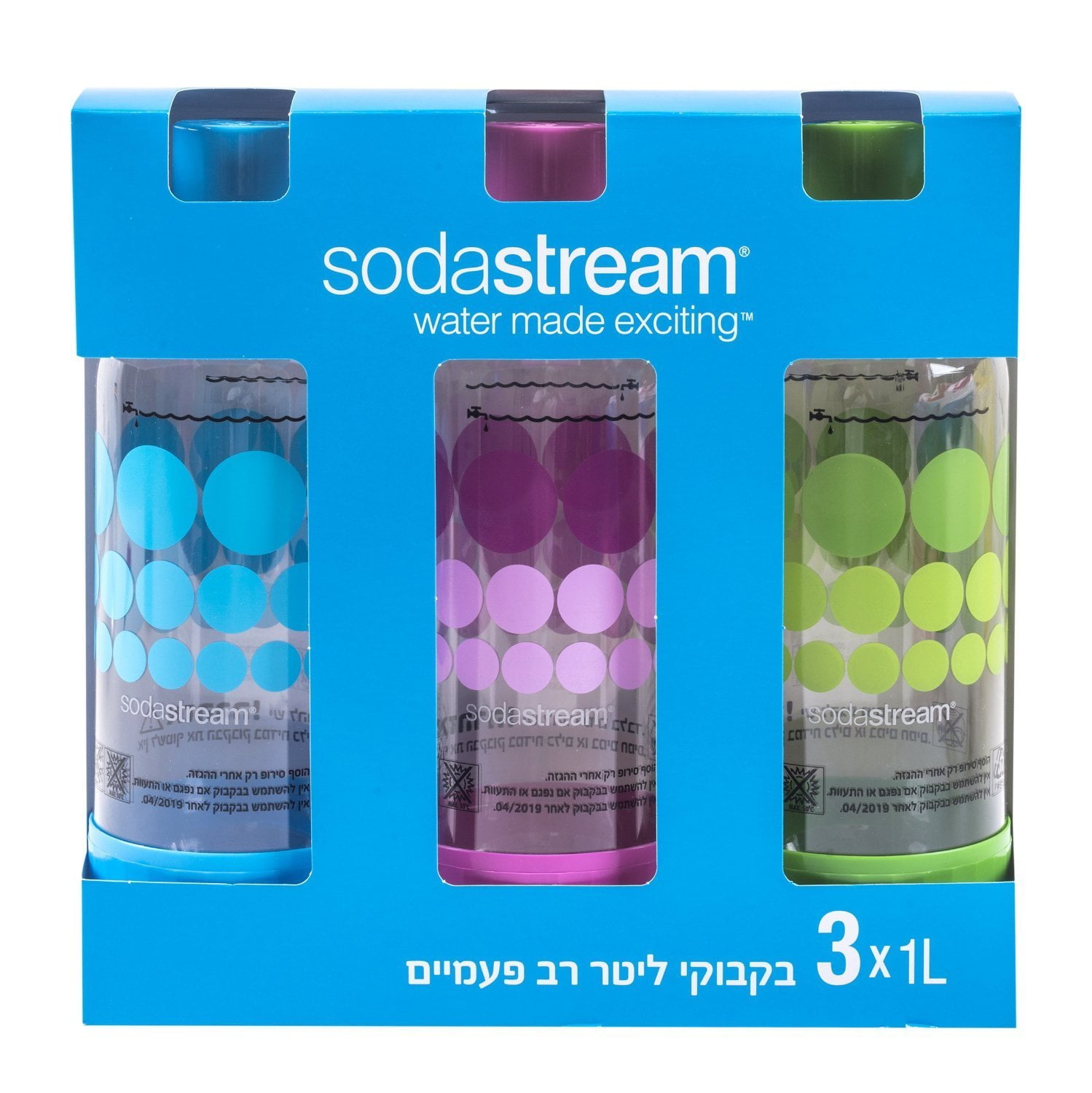 Original Sodastream Carbonating Bottle Three Pack blue, Blue, Pink & Green