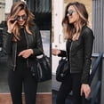thumbnail image 1 of Abrigo liso de otoño para mujer, prendas de vestir de piel sintética, traje con cremallera, chaqueta corta fina a la moda para primavera y otoño para mujer, 1 of 5