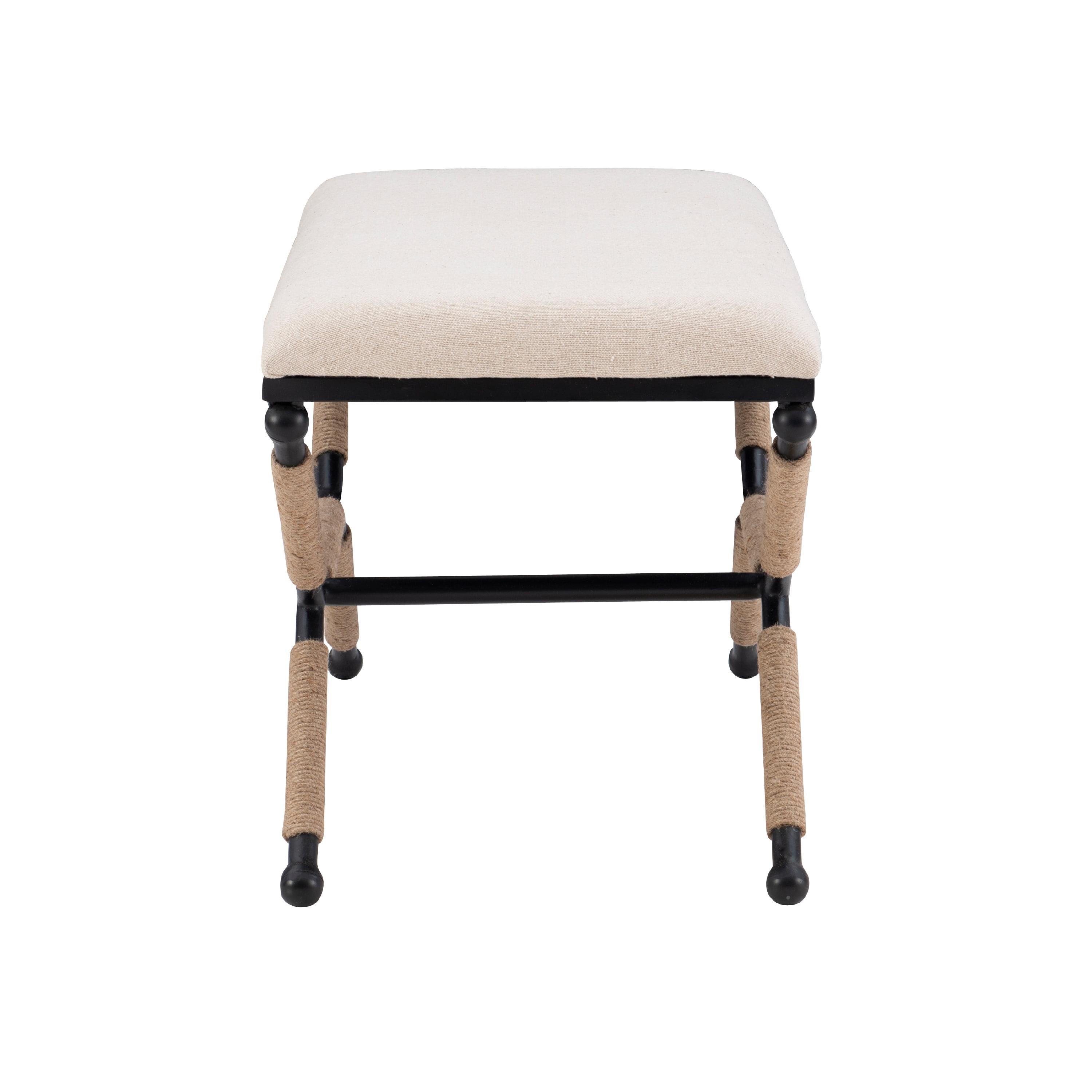Linon Winther X Frame Bench or Ottoman, Rope Wrapped Metal Legs with Natural Linen Fabric