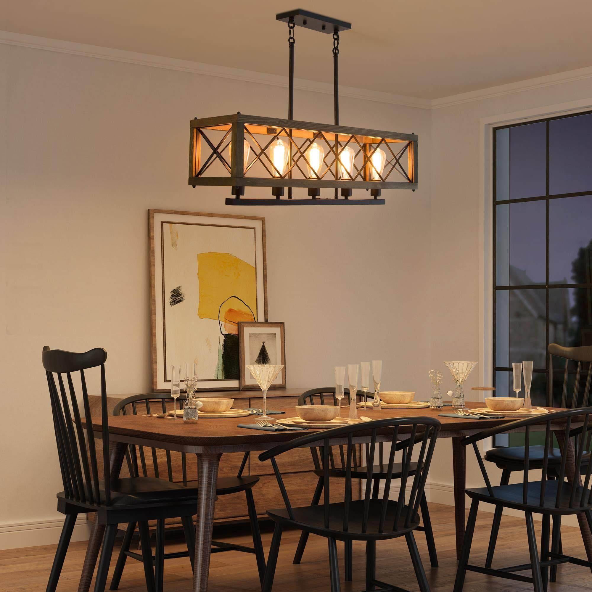 LNC 5-Light Wood Modern Farmhouse Chandelier for Kitchen Island or Dining Room