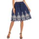 thumbnail image 1 of Love Welove Moda Mujer Verano Algodón A-Line Flare Bordado Hasta la rodilla Falda hasta la rodilla con forro Azul marino y bordado blanco Tamaño mediano, 1 of 5