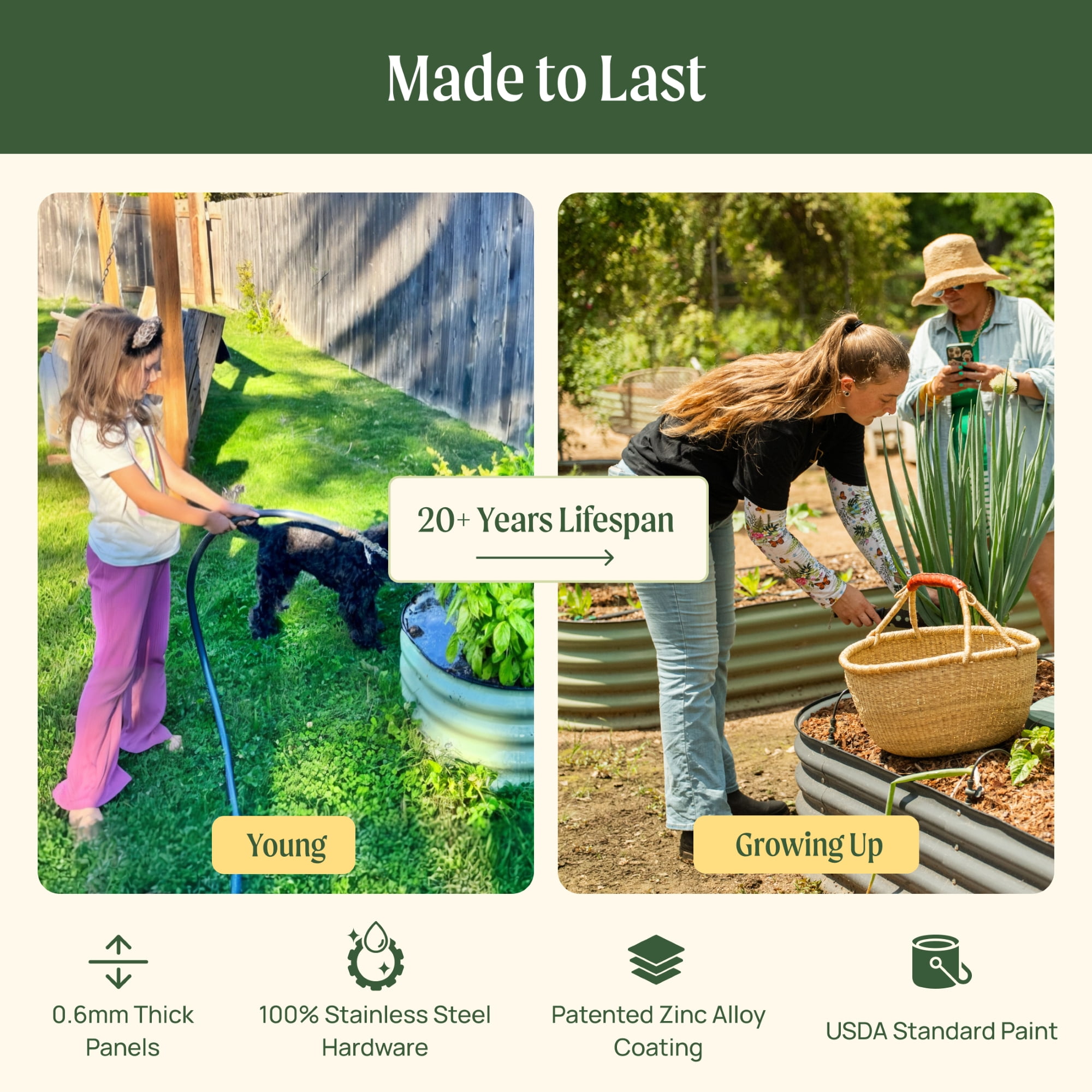 Vego Garden Raised Gardening Bed Kits 17" Tall 9 in 1 8ftx2ft Outdoor Metal Raised Soil Planter Bed Olive Green