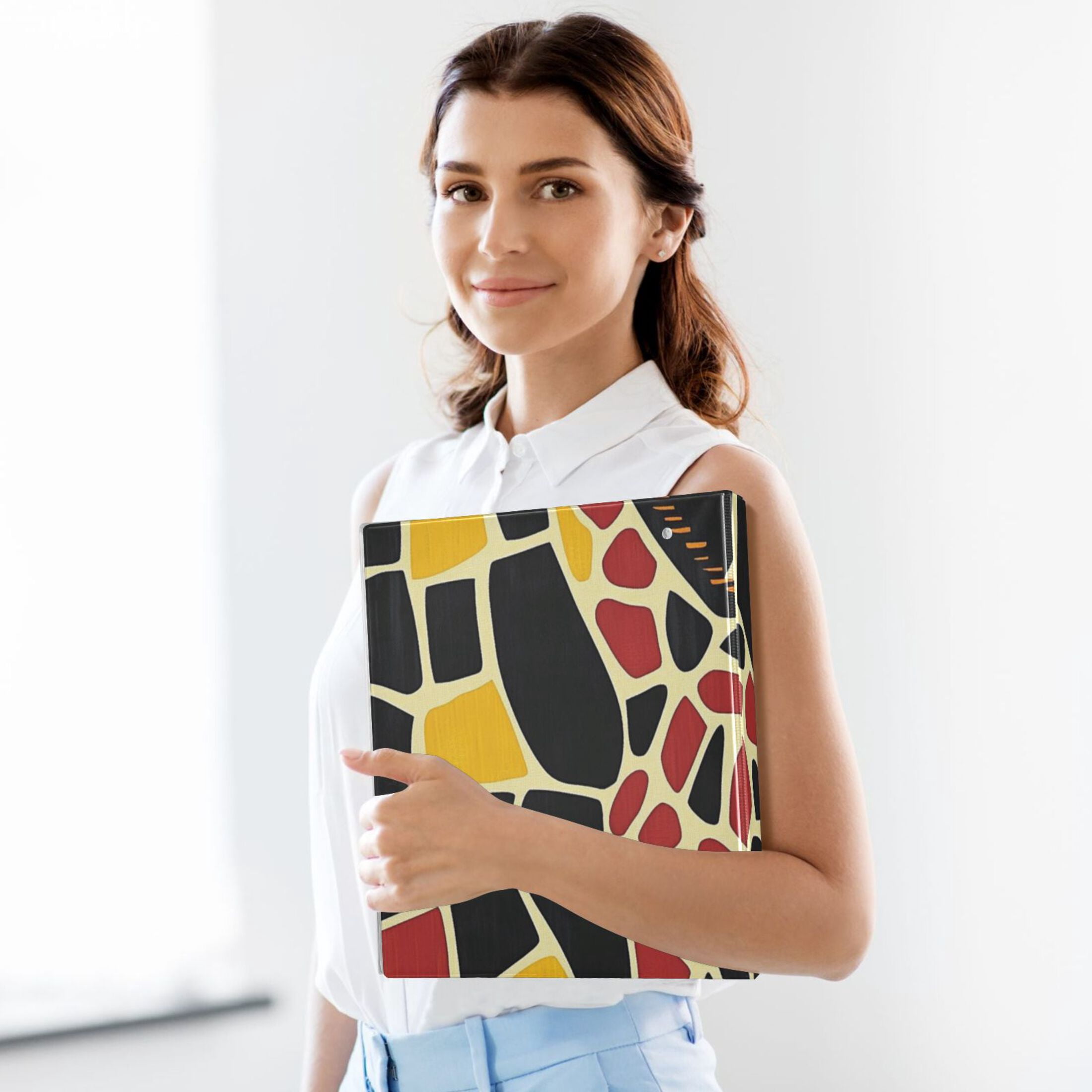 Giraffe Color Blocks 3 Ring Binders 1.5 inch Hardcover File Folders with Interior Pockets A4 Size Organizer for School Office Hospital