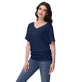 thumbnail image 4 of Womens Solid Short Sleeve V-Neck Boat Neck Dolman Top with Side Shirring Drape Tunic, 4 of 6
