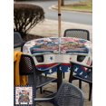 thumbnail image 5 of Outdoor Tablecloth with Umbrella Hole for Patio/Picnic/Party/Camping, Independence Day Truck Waterproof Table Cloth Square Cover Washable, Blue Star Firework 4th of July Beige (60"x 60"), 5 of 9