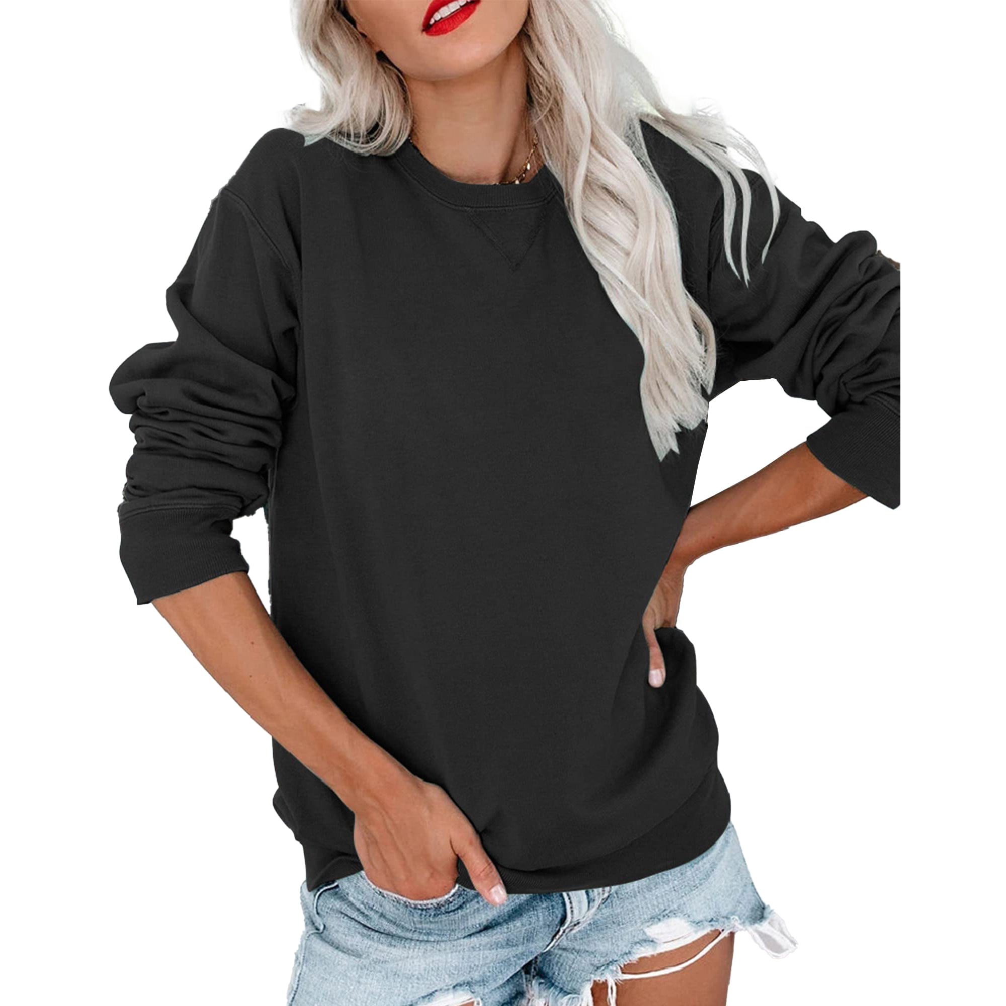 MixShe Womens Tops Long Sleeve Shirts Fall Sweatshirt Lightweight Sweaters  Sports Hoodies Fashion Outfits Clothes Ladies Casual Tunics Loose Fitting  Tees Blousess Black Gray Small at  Women's Clothing store