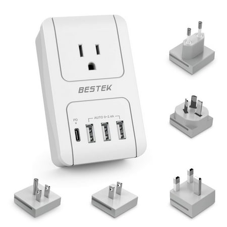 BESTEK Universal Travel Adapter, 30W PD Quick Charge Travel Charger 3000W International Power Adapter for Hair Dryer Curling Iron with Worldwide Wall Plugs for US, UK, AU, EU and Asia,