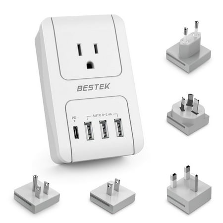 International Travel Power Adapters BESTEK Universal Travel Adapter, 30W PD Quick Charge Travel Charger 3000W International Power Adapter for Hair Dryer Curling Iron with Worldwide Wall Plugs for US, UK, AU, EU and Asia, PD3.0 ()