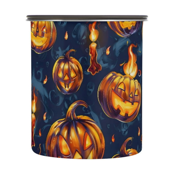 Pumpkin Laugh Halloween Airtight Coffee Bean Canister 30oz Food Storage Containers with Lids For Gournd, Tea, Sugar, Flour, Rice, Cereal, Candy Cookie Jar