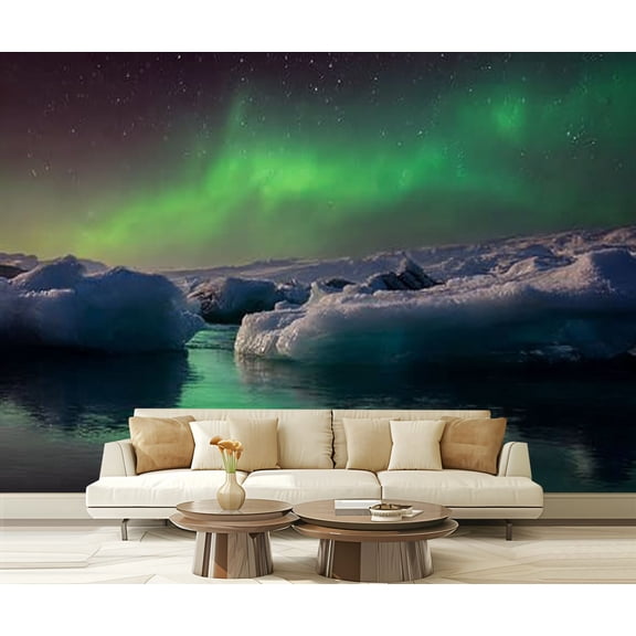 Peel and Stick Wallpaper Mixed dancing Jokulsarlon lagoon Iceland Modern Art Wall Mural Decor Self Adhesive and Removable 69in x 98in