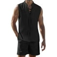 thumbnail image 2 of Yunliwuli Men's 2 Piece Shorts Set Solid Color Front Tie-Up Sleeveless Shirts Tank Tops Casual Elastic Waist Shorts Summer Outfits, 2 of 10