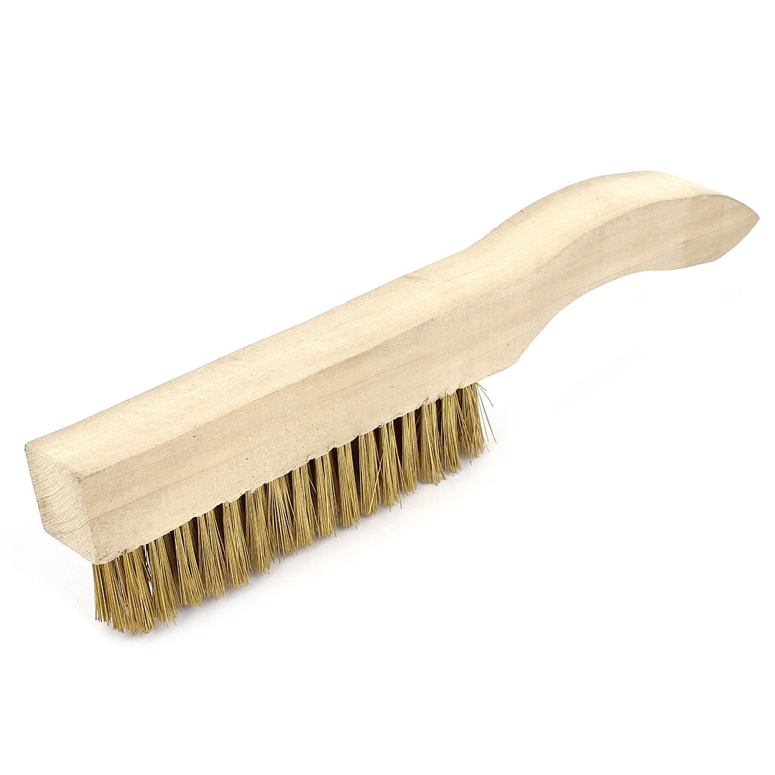 Unique Bargains 27cm Length Wooden Handle Brass Wire Cleaning Brush