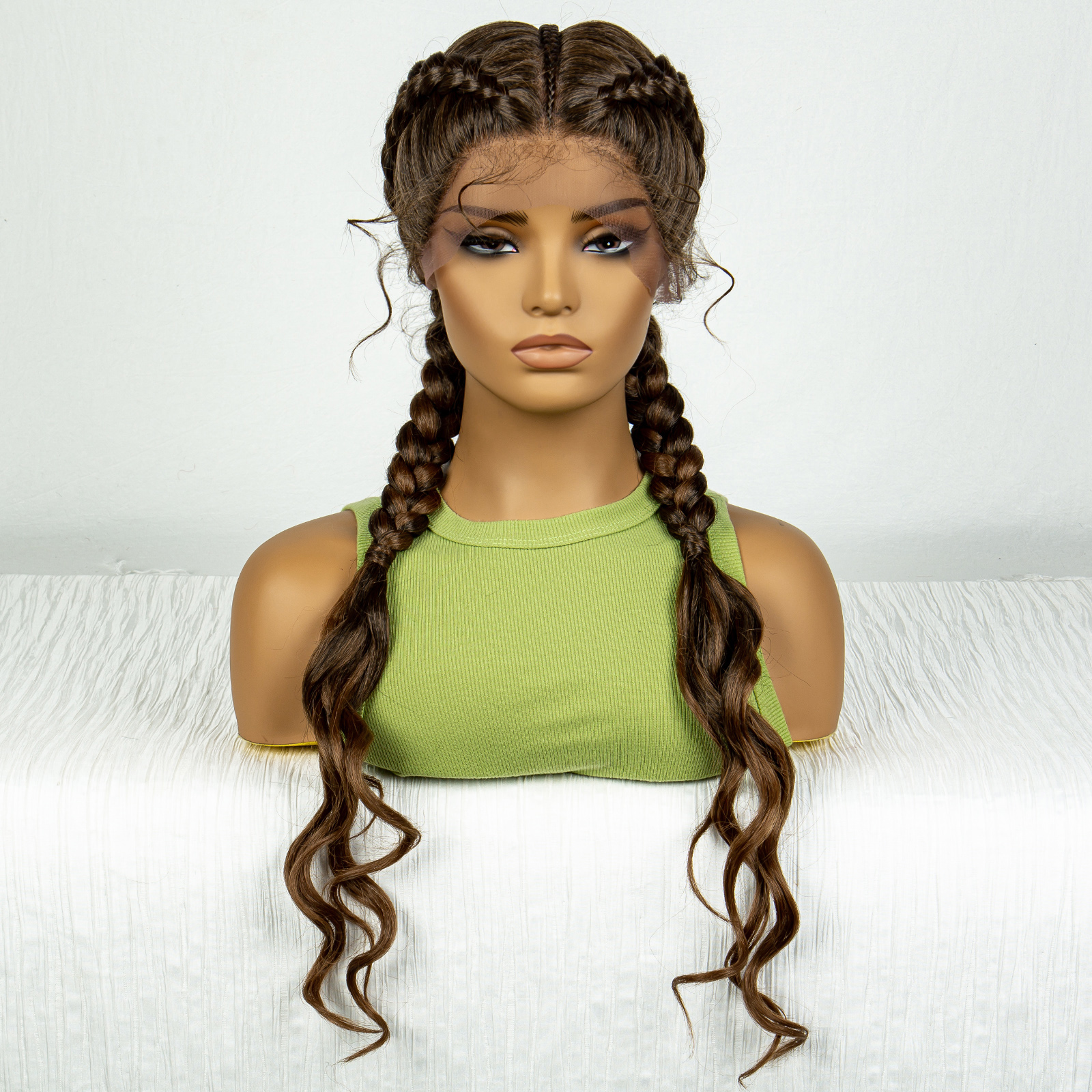 Synthetic Braided Wigs with Curly Wave for Women Lace Frontal Twist Braids Wig with Baby Hair for Girls 30 Inches (1B/30 Color)