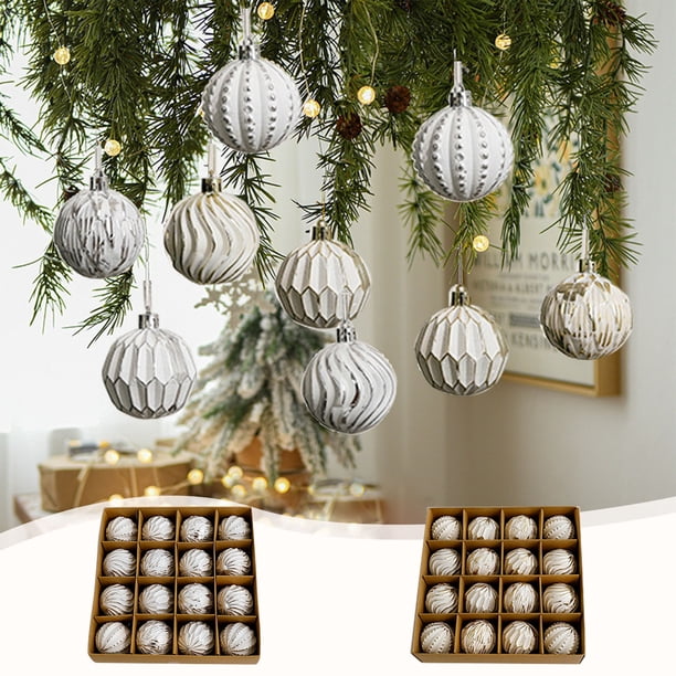 Xihbxyly Oferta Del Día Prime Solo Hoy Liquidación Juego de 16 Bolas Navideñas Antiguas de 6 Cm En Diseño de Escena Navideña, Decoración para Árbol de Navidad, Caja Colgante En Forma de Bola