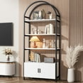 thumbnail image 4 of Casendy 71" Tall Arched Bookshelf, 3 Tier Bookcase with Storage Cabinet, Metal Frame Book Shelf Display Storage Shelves for Living Room, Home Office, White, 4 of 10