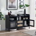 thumbnail image 3 of Lecut Buffet Sideboard Cabinet with Clear Acrylic Door Kitchen Storage Cabinets with Natural Rattan Drawer Modern Coffee Bar Cabinet with Led Lights for Kitchen Dining Room Living Room Hallway Black, 3 of 8