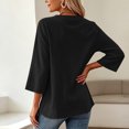 thumbnail image 4 of Tusihei Women V Neck 3/4 Sleeve Casual Tops Loose Fit Boho Pullover Tee Solid Basic Comfy Summer Fall Outfits Beach Blouse, Black M, 4 of 8