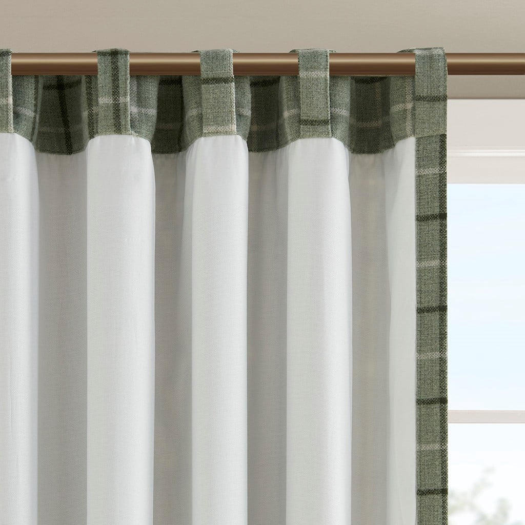 Plaid Rod Pocket and Back Tab Curtain Panel with Fleece Lining Green 50"x95"