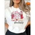 thumbnail image 1 of Women's Valentine's Day Pencil Graphic T-Shirt - Casual Round Neck Short Sleeve, Comfortable Polyester Blend Summer Top with Colorful Pencil and Heart Design, Casual Summer Top|Fun Casual Wear|Machin, 1 of 6