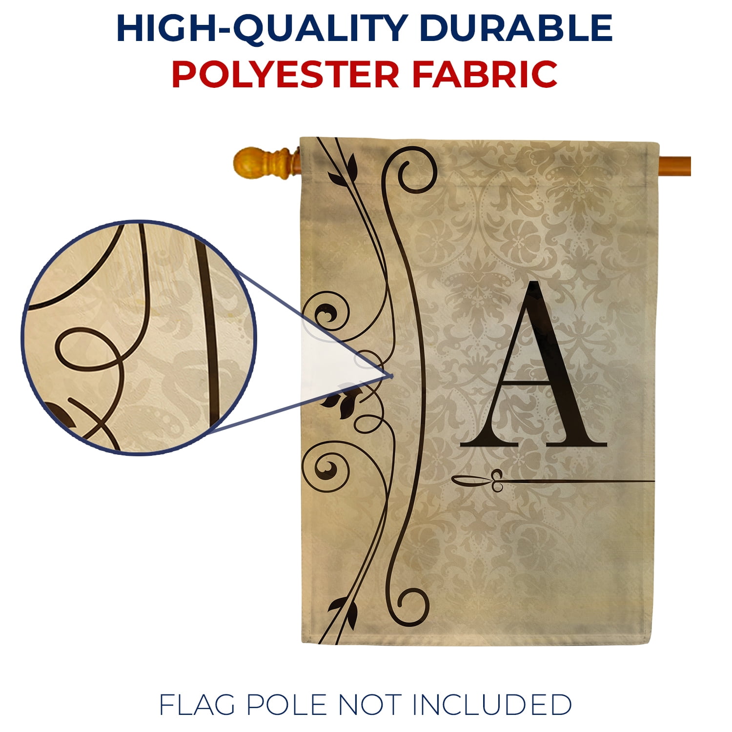 America Forever Fancy Scroll Monogram A House Flag, 28 x 40 inch Double Sided, Elegant Letter A Flag, Decorative Scroll Design, Personalized Initial Yard Art, Housewarming Gift