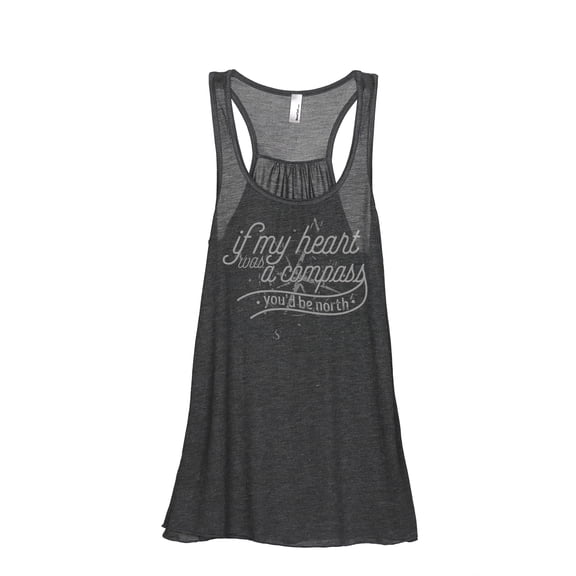 If My Heart Was A Compass You'd Be North Women's Fashion Sleeveless Flowy Racerback Tank Top Charcoa