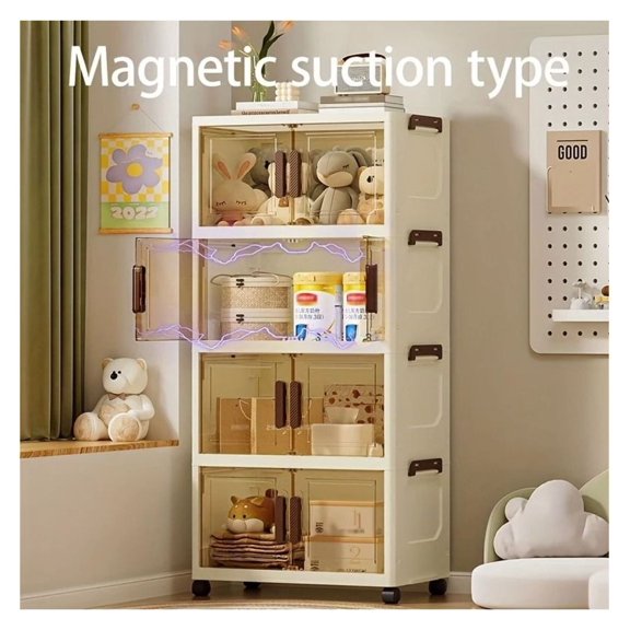 Foldable Stackable Storage Cabinet with Rolling Drawer Front Opening Design for Clothes Books and Accessories Space Saving Organizer for Closet Home Office and Outdoor Use