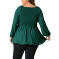 thumbnail image 4 of DARING DIVA Women's Plus Smocked Peplum Crew Neck Chiffon Top 1X Green, 4 of 6