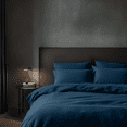 thumbnail image 3 of Peacock Dark Blue Washed Linen Duvet Cover Set - Single, Twin, Twin XL,, 3 of 7