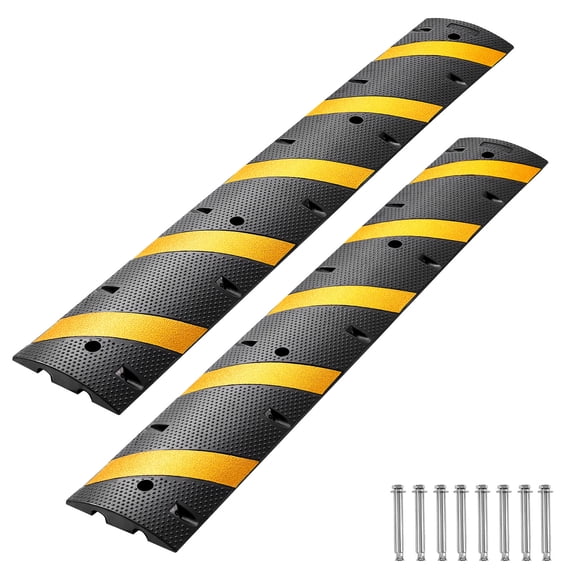KFFKFF 6FT Rubber Speed Bump, 2 Pack, Dual-Channel Heavy Duty Traffic Ramp, 22000 lbs Axle Load Capacity, 72 in Cable Protector with Expansion Screws, Suitable for Asphalt, Concrete