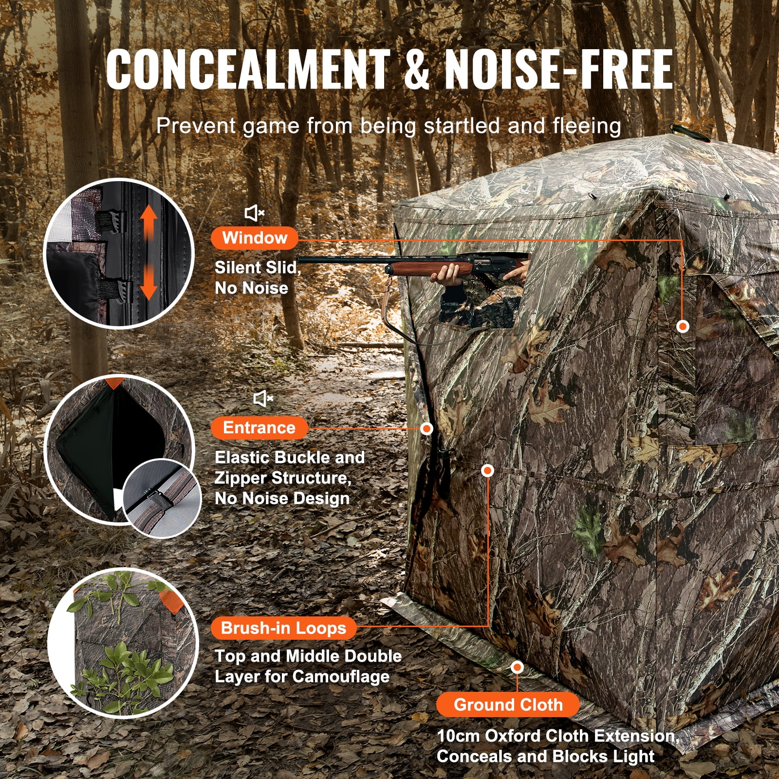 KFFKFF Hunting Shelter, 270° Visibility Ground Shelter, 1-2 Person Quick Setup Hunting Hideout with Transport Bag, Durable Outdoor Hunting Hub, 3 Side Windows for Turkey and Deer Stalking