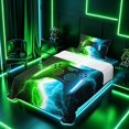thumbnail image 3 of meiyoeat Neon Lightning Gamer Twin Sheet Sets for Teens Boys, Electric Green Blue Gaming Bedding, 3 Pieces, 1 Flat Sheet, 1 Fitted Sheet and 1 Pillowcase, 3 of 6