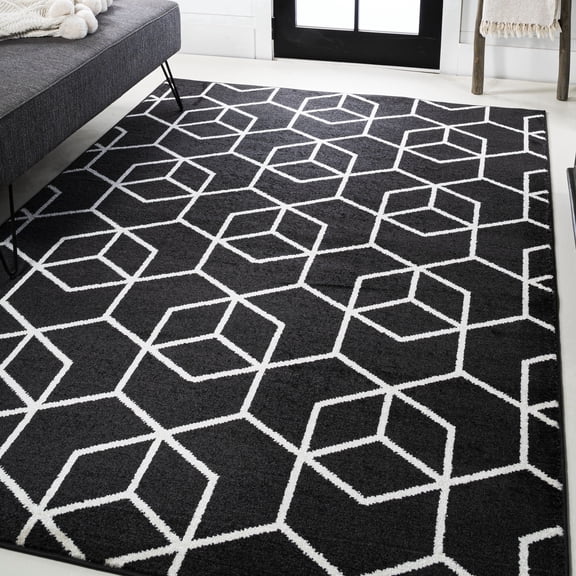 JONATHAN Y SUPERSOFT 4 x 6 Area Rug, Tumbling Blocks Modern Geometric - Black/White, SEU101A-4