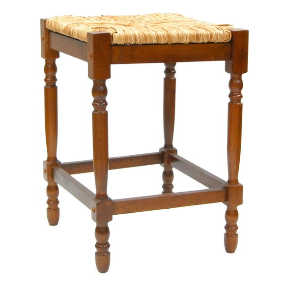 Contemporary Home Living 24" Walnut Brown and Beige Counter Stool with Hand Woven Rush Seat