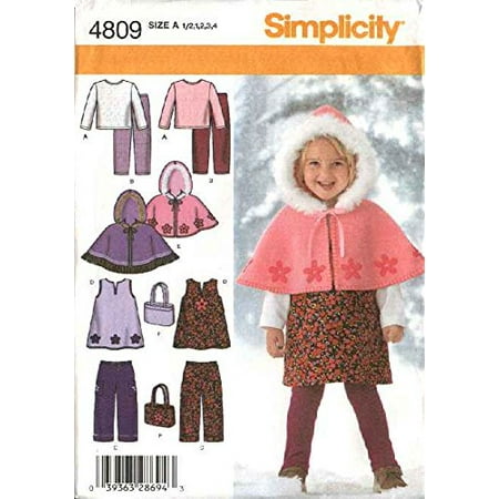 Sewing Pattern 4809 Toddler Jumper, Pants, Capelet, Bag, Top, Leggings, A (1/2 1 2 3 4), By Simplicity From USA