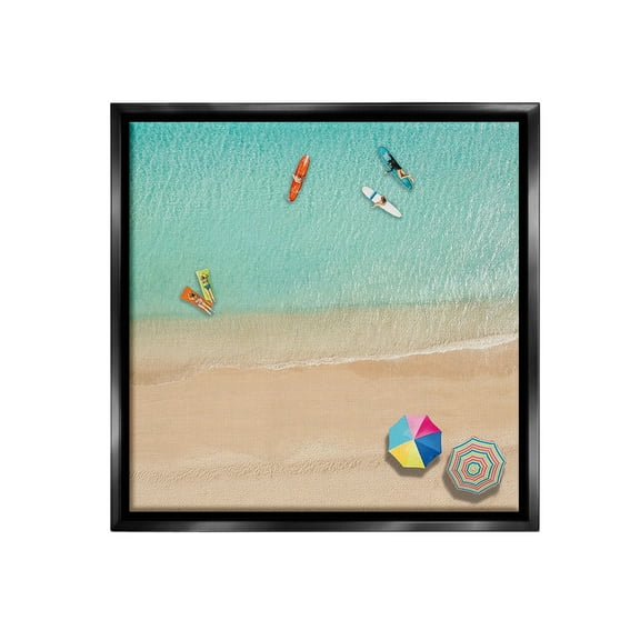 Stupell Industries Beachgoers Aerial View Landscape Painting Black Floater Framed Canvas Art Print Wall Art, 18 x 18