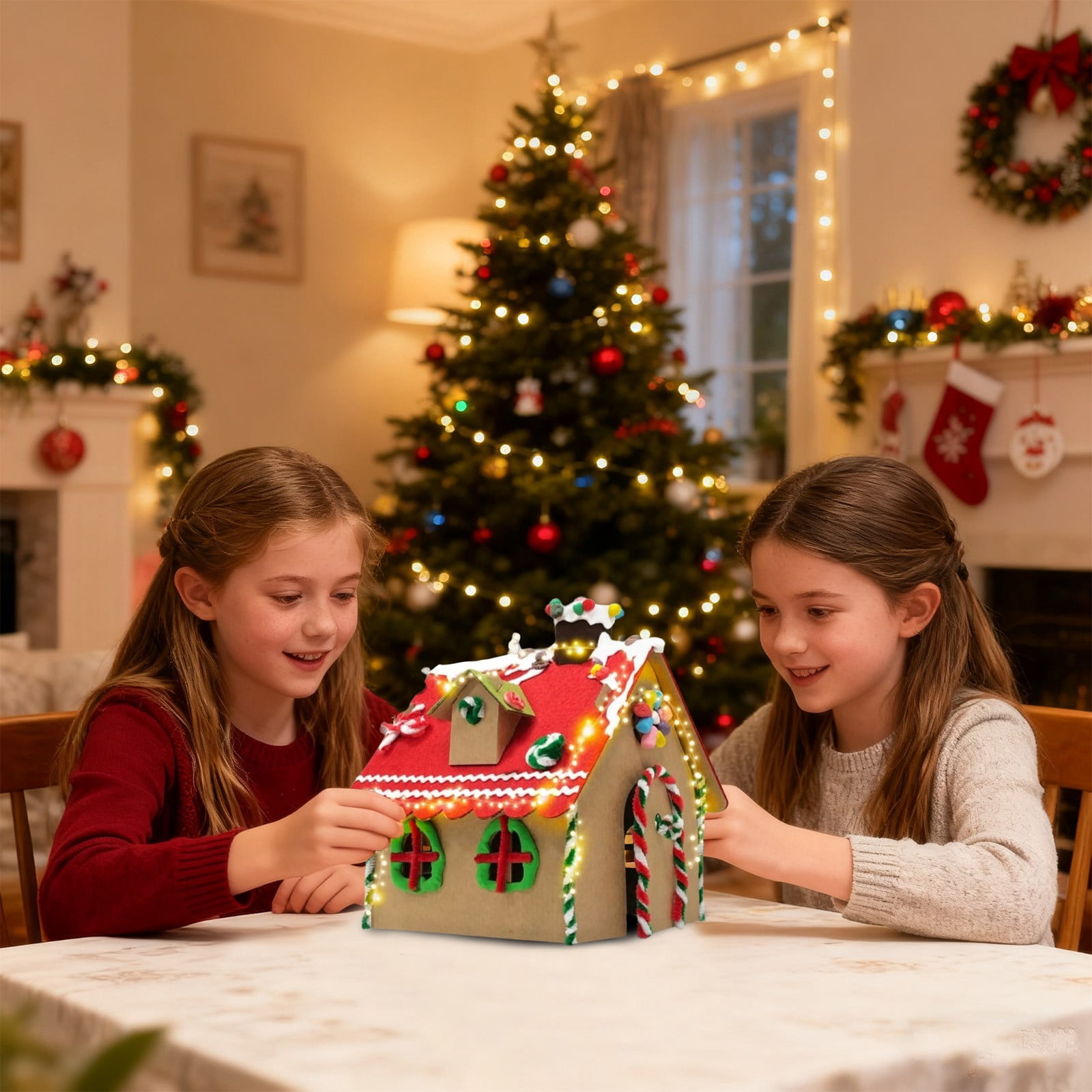 LGHDIWN DIY Wooden Christmas Gingerbread House Kit to Build with Paint Paintbrushes and Gingerbread Man Stickers 3D Christmas Tree Ornaments for Fun Craft Activity Creative DIY Art Project