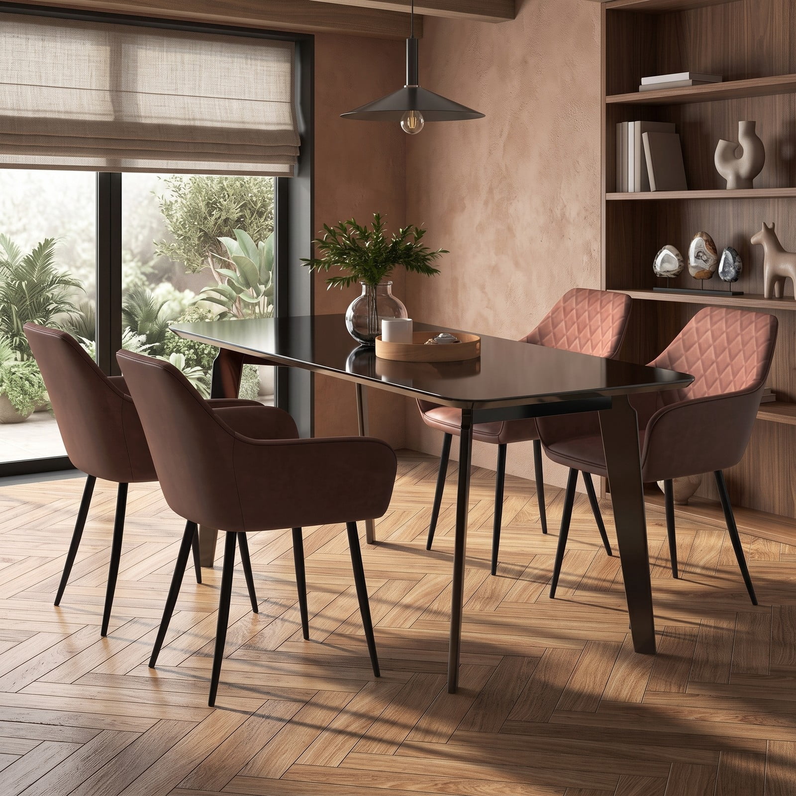 Furnibear Upholstered Dining Chairs Set of 2, Fabric Accent Armchair with Curved Backrest, Wide Padded Seat and Metal Frame for Kitchen Living Room, Coffee