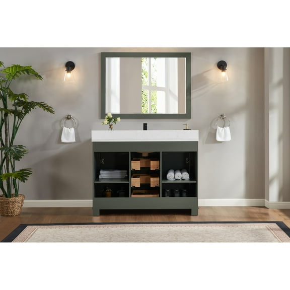 Legion Furniture 48" PEWTER GREEN FINISH SOLID WOOD SINK VANITY WITH 1' ARTIFICIAL STONE TOP